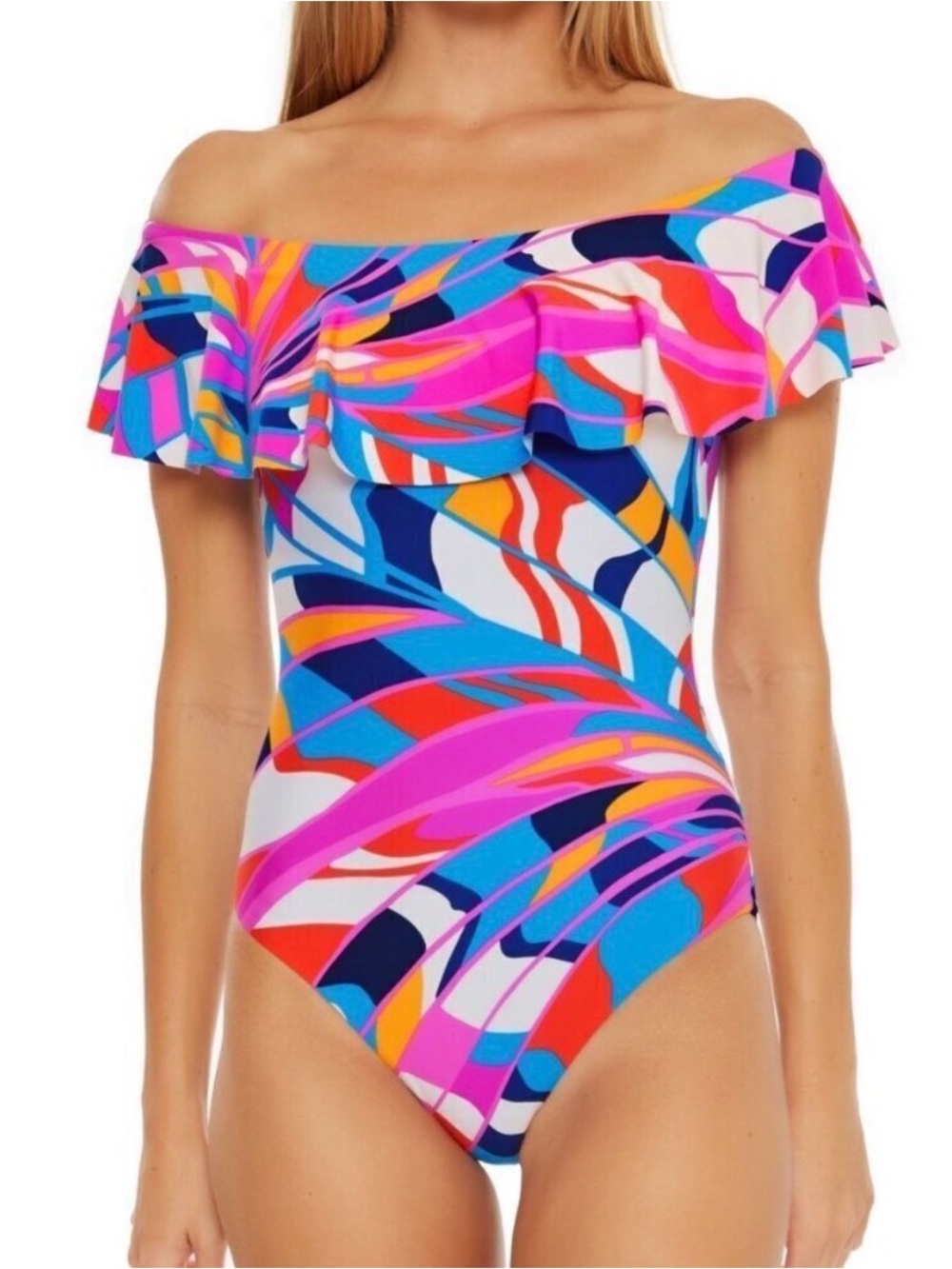 Trina Turk Rio off the shoulder one piece swimsuit, size 8